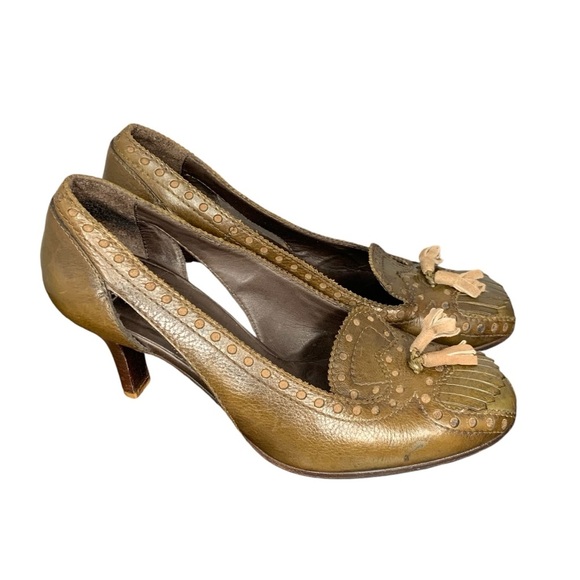Henry Beguelin 40’s style army green leather pump w‎ khaki tassel. Size 6.5 - Picture 5 of 16